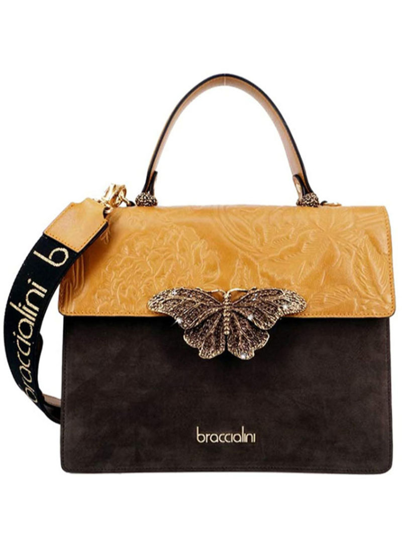 Audrey Butterfly Detail Shoulder Bag Yellow/Brown/Grey