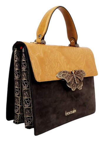 Audrey Butterfly Detail Shoulder Bag Yellow/Brown/Grey