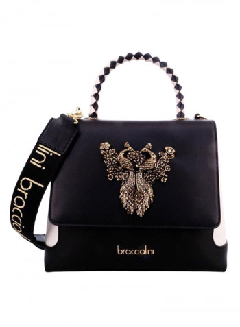 Lily Peacock Detail Shoulder Bag Black/White/Gold