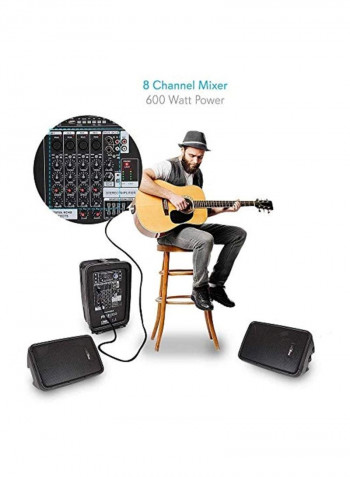 8-Channel Portable Bluetooth PA Speaker Black