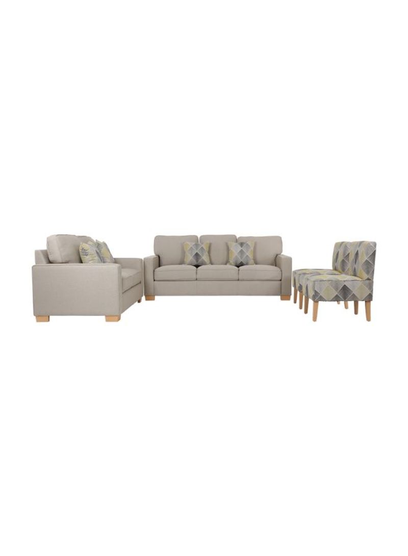 Caribbean 4-Piece Wooden Sofa Set Beige 152x55x55cm