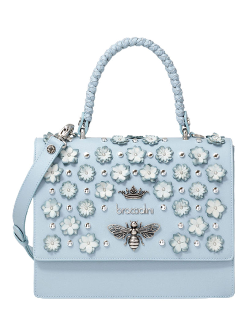 Penelope Floral Detail Shoulder Bag Blue/White/Silver