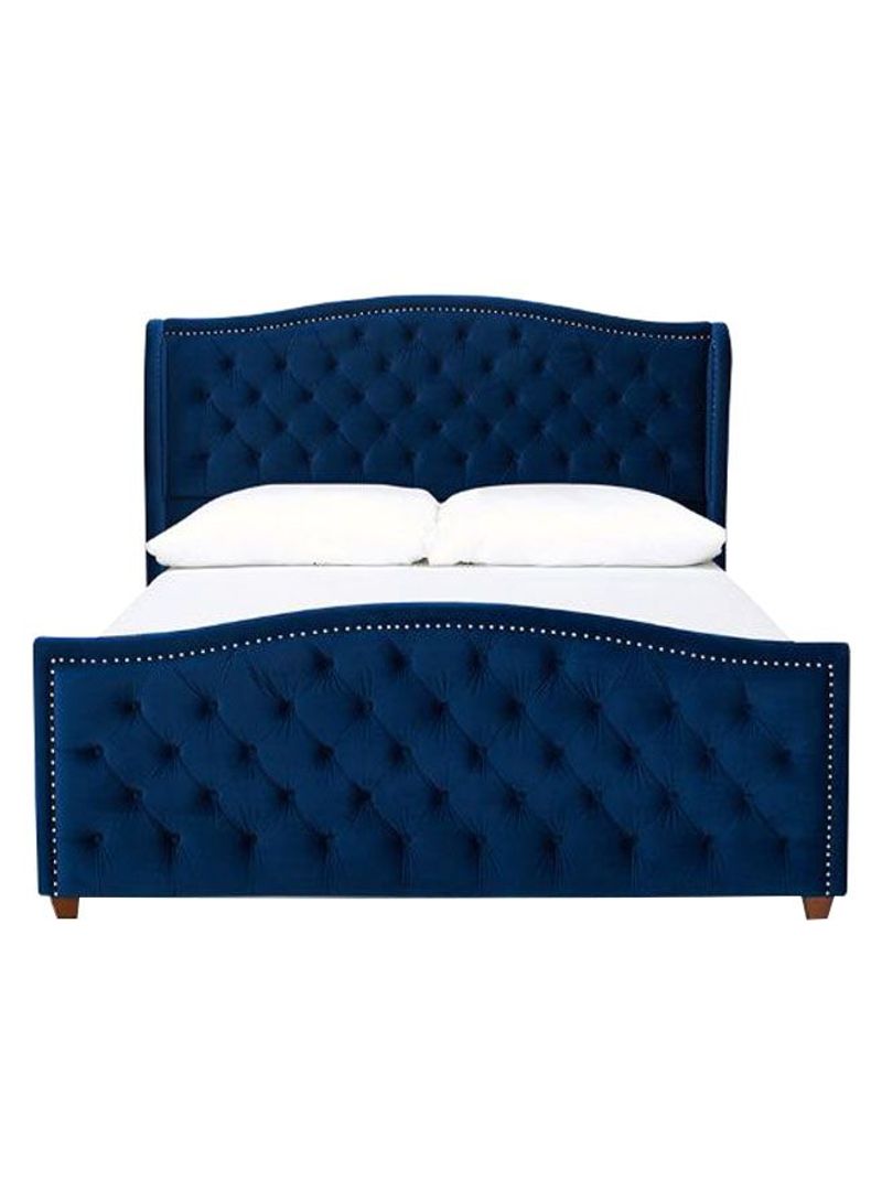 Hand-Tufted Upholstered Bed With Mattress Navy Blue 200 x 200centimeter