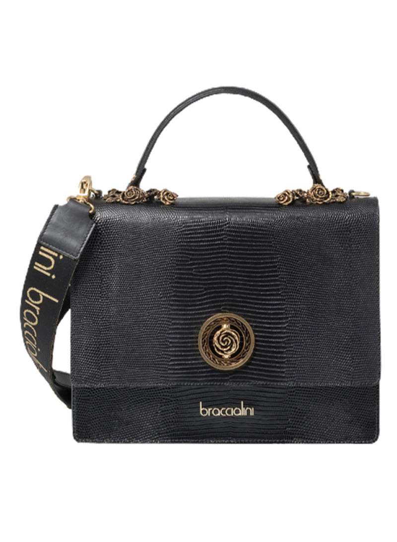 Audrey Logo Detail Strap Shoulder Bag Black/Gold
