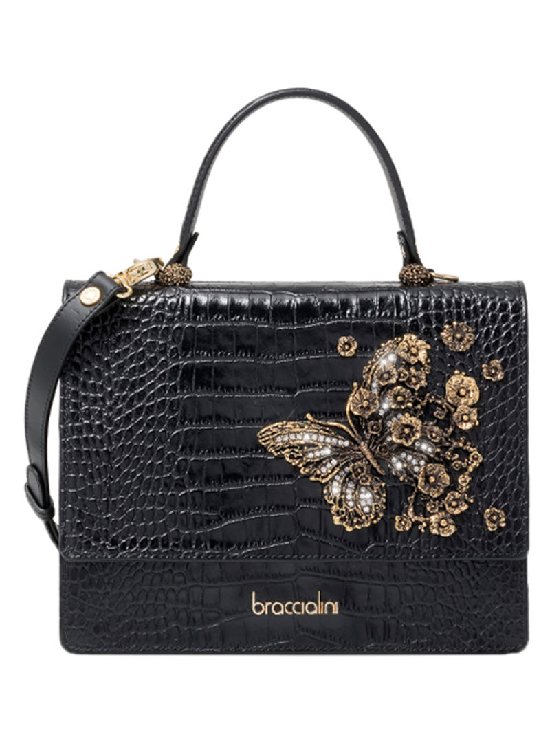 Penelope Butterfly Detail Shoulder Bag Black/Gold