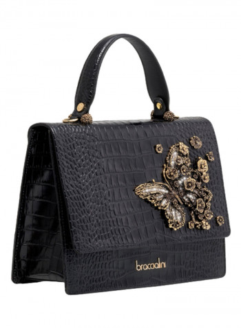 Penelope Butterfly Detail Shoulder Bag Black/Gold