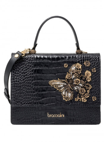 Penelope Butterfly Detail Shoulder Bag Black/Gold