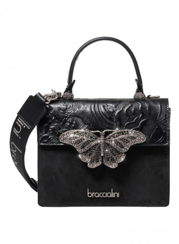 Audrey Butterfly Detail Shoulder Bag Black/Grey/Silver