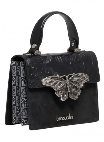 Audrey Butterfly Detail Shoulder Bag Black/Grey/Silver