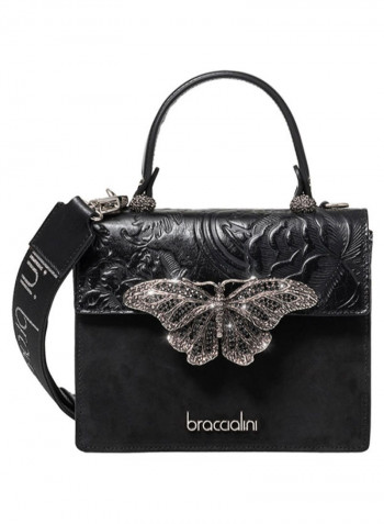 Audrey Butterfly Detail Shoulder Bag Black/Silver