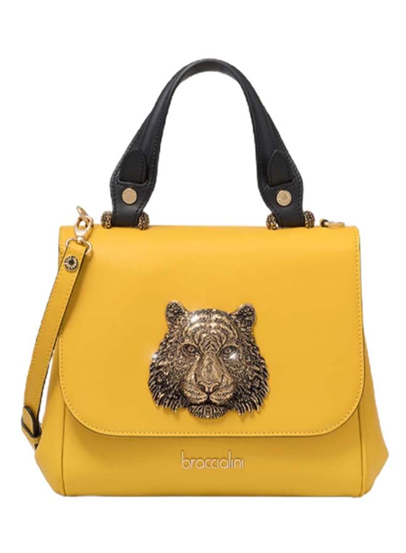 Iris Lion Face Detail Shoulder Bag Yellow/Black/Gold