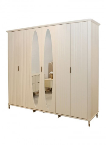 Clara 6-Door Wardrobe Beige/Clear 257x60x221cm