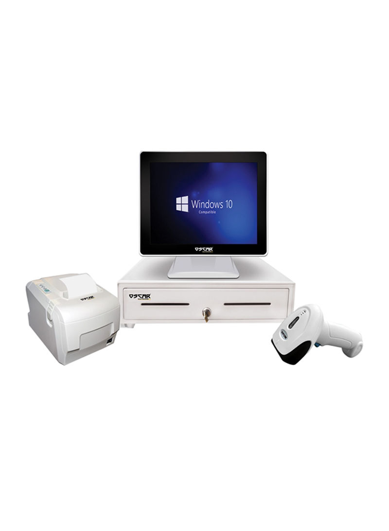 Parker 5 15 Inch POS System, Core i5 4th Gen/4GB RAM/128GB SSD With Thermal Receipt Printer And Cash Register Drawer White