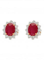 18 Karat Gold 3.34Ct Ruby And 0.21Ct Diamond Studded Stud Earrings