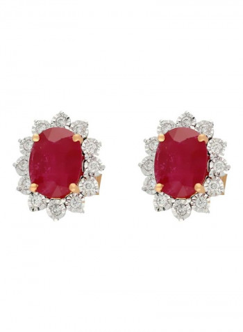 18 Karat Gold 3.34Ct Ruby And 0.21Ct Diamond Studded Stud Earrings