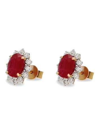 18 Karat Gold 3.34Ct Ruby And 0.21Ct Diamond Studded Stud Earrings