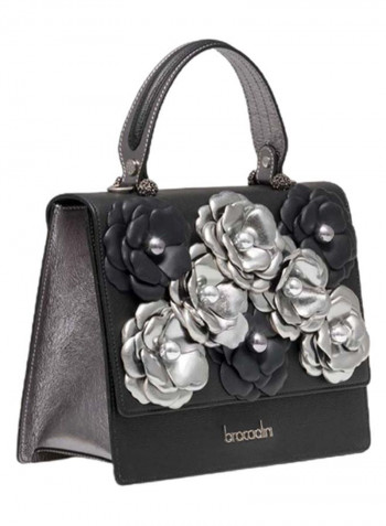 Penelope Flower Detail Crossbody Bag Black/Silver
