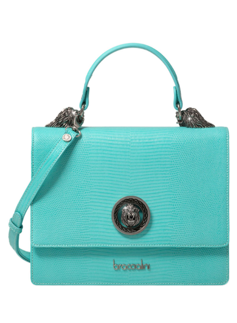 Penelope Lizard Crossbody Bag Turquoise Blue/Silver