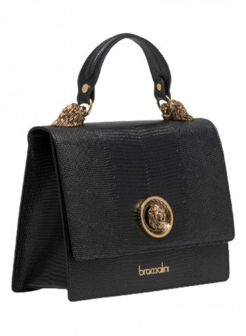 Penelope Lizard Logo Detail Shoulder Bag Black/Gold