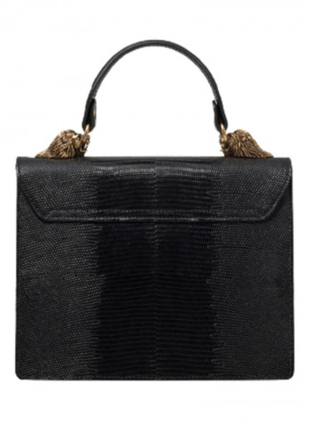 Penelope Lizard Logo Detail Shoulder Bag Black/Gold