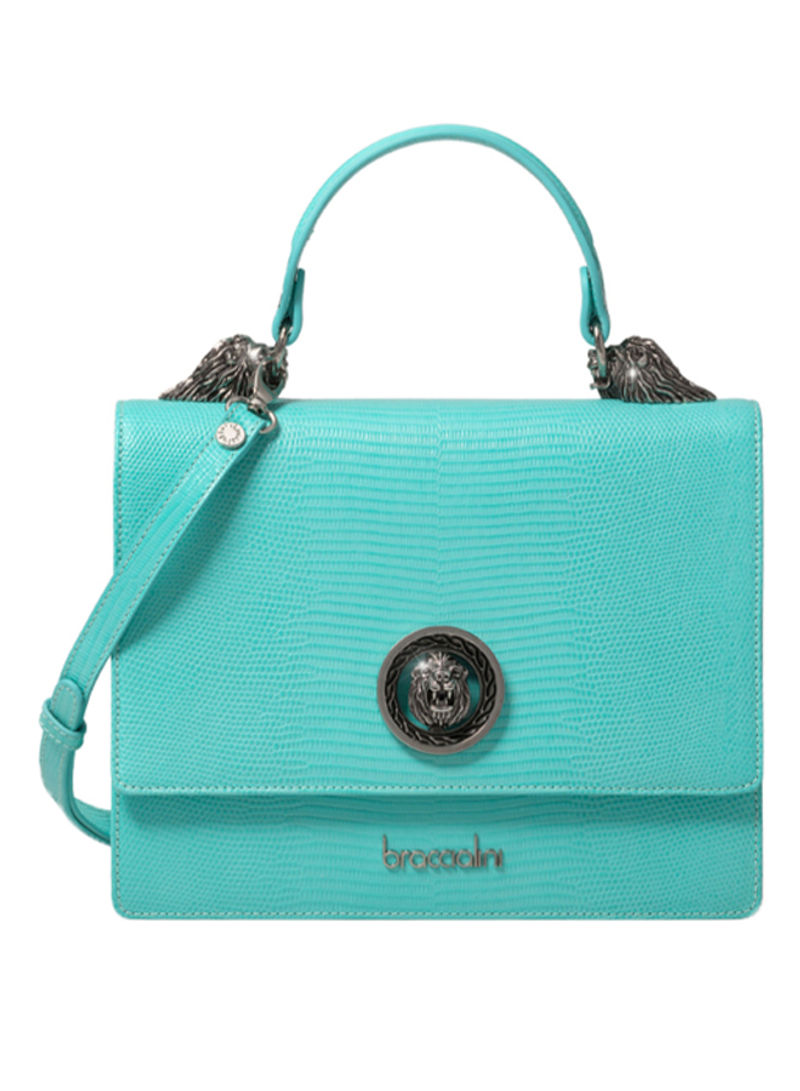 Penelope Lizard Logo Detail Shoulder Bag Sky Blue/Black