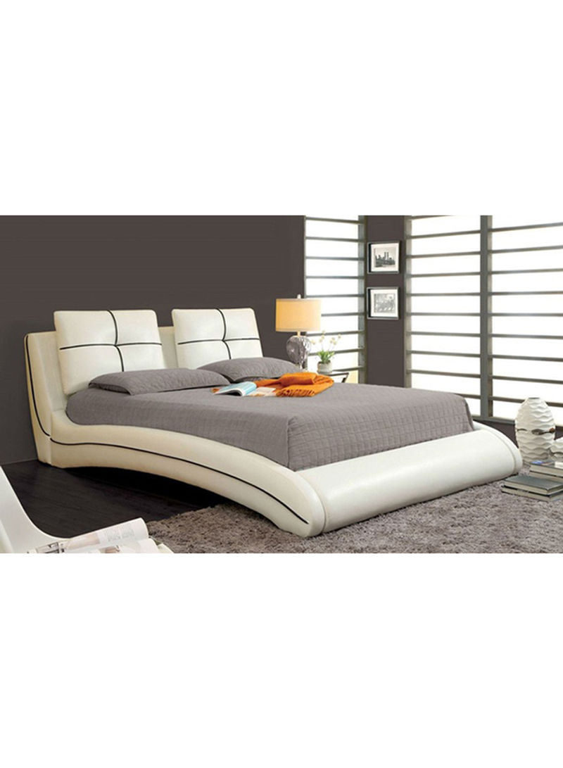 Upholstered Curved Bed Frame With Mattress Off White/Grey Super King