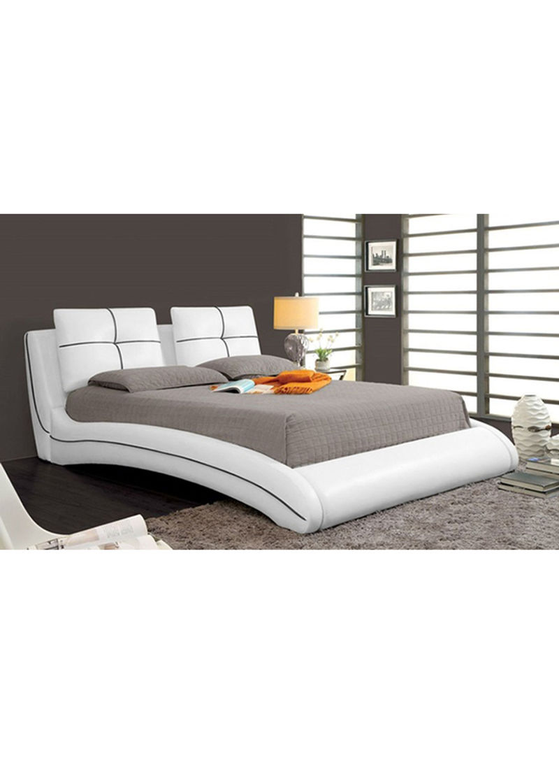 Upholstered Curved Bed Frame With Mattress White/Grey Super King