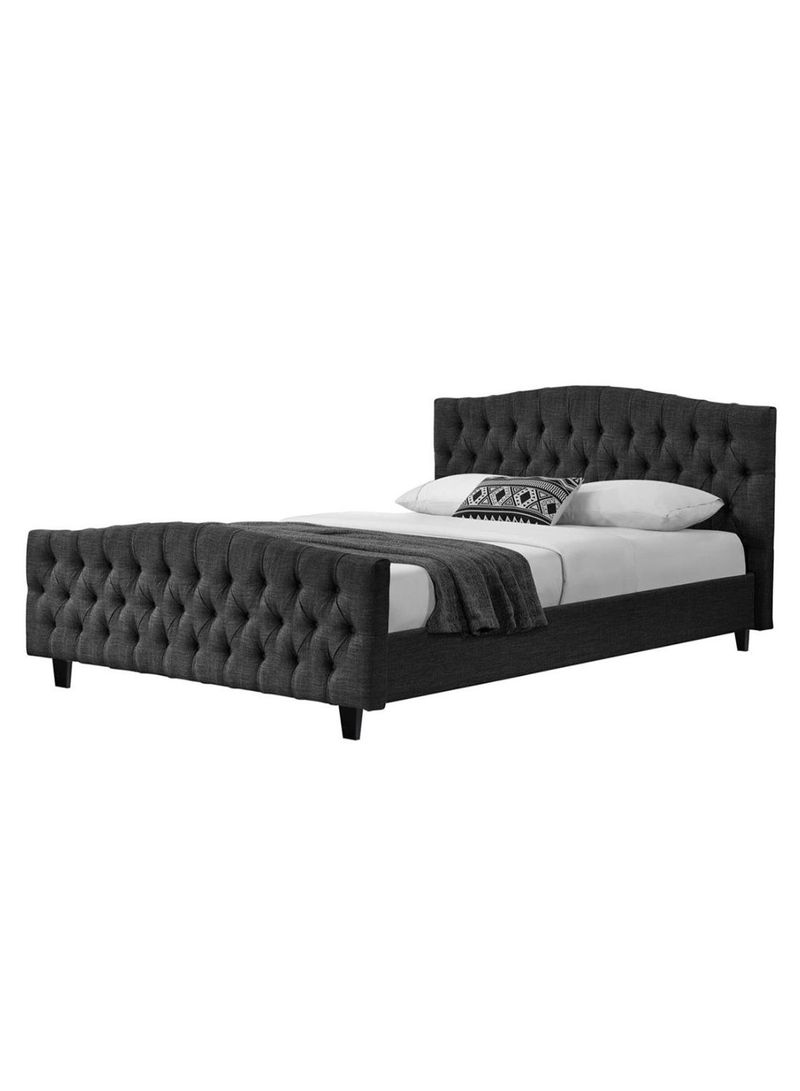 Chesterfield Bed-Frame Bed With Mattress Dark Grey 200 x 200centimeter