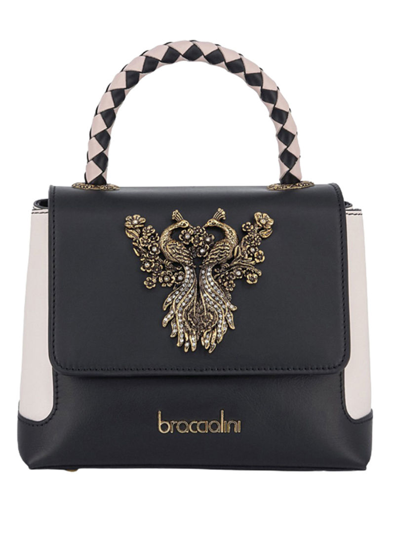 Lily Metallic Peacock Detail Shoulder Bag Black/White/Gold