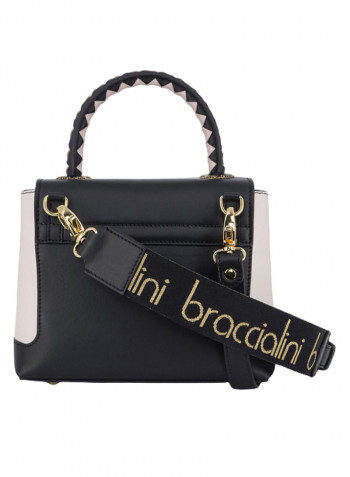 Lily Metallic Peacock Detail Shoulder Bag Black/White/Gold