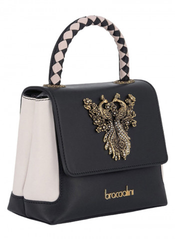 Lily Peacock Detail Shoulder Bag Black/White/Gold