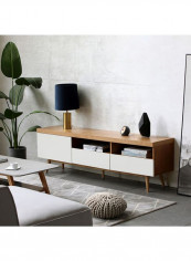 TV Stand With Cabinet Storage White/Brown 180x56.5x40centimeter