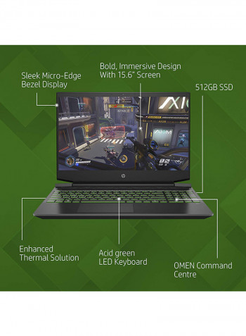 Renewed - Pavilion 15-DK0056 2021 Gaming Laptop With 15.6-Inch Display, AMD Ryzen 7 Processor/4th Gen/8GB RAM/512GB SSD/6GB Nvidia GTX 1650 Graphics ‎Shadow Black