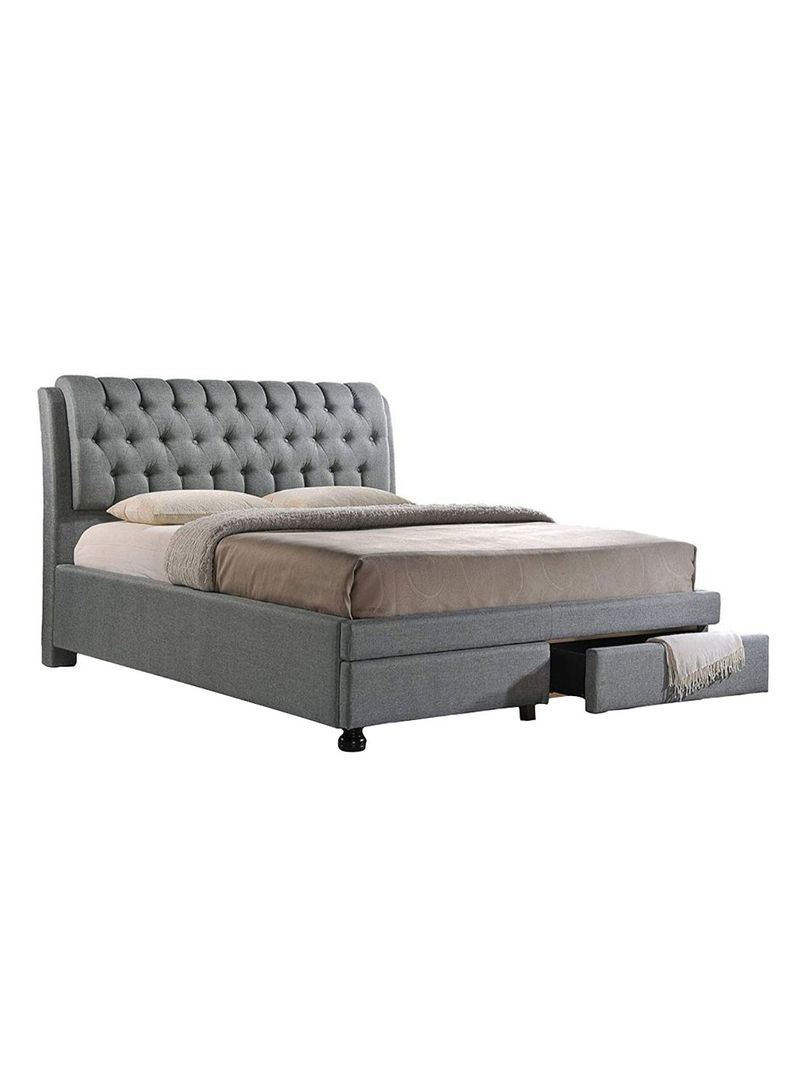 Ainge Button Tufted Platform Bed With Mattress Grey 200 x 200centimeter