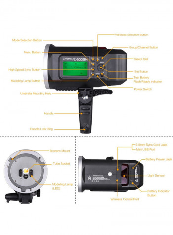Witsro AD600BM 600WS GN87 HSS 1/8000s Outdoor Flash Strobe Black