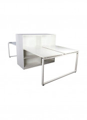 Double Workstation Desk With Side Cabinet Bookcase White