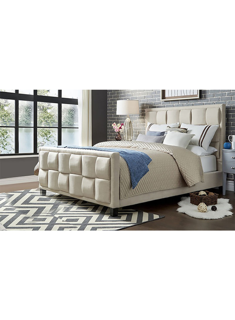 Upholstered Bed Frame With Mattress Beige/White Super King
