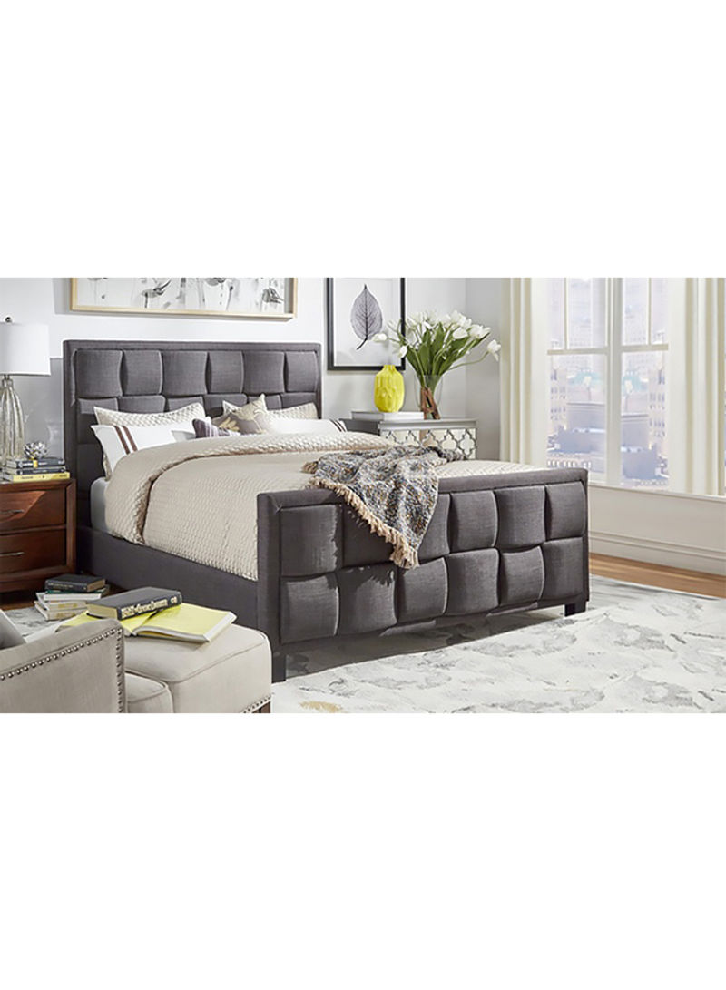 Upholstered Bed Frame With Mattress Grey/White Super King
