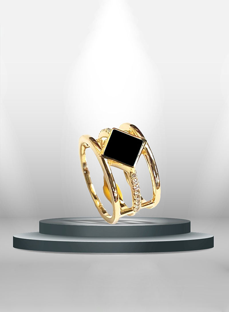 Black Stone Gold Ring With Diamond