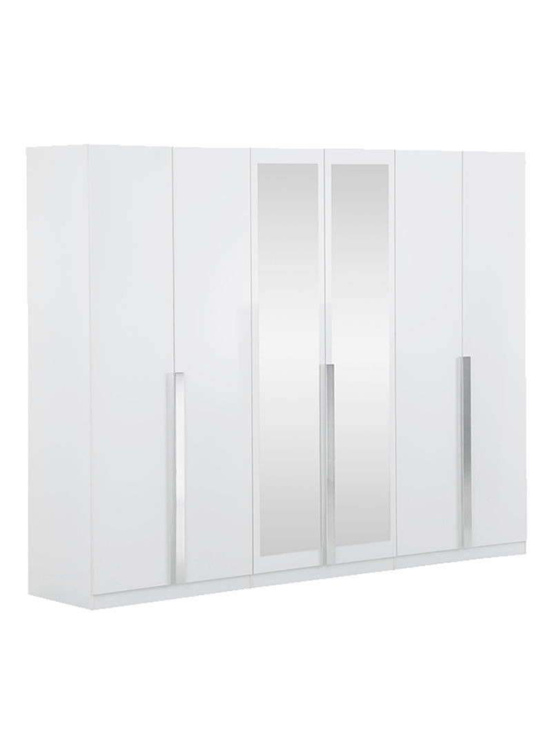 6-Door Wardrobe With 2-Mirrors White 271 x 216 x 59centimeter