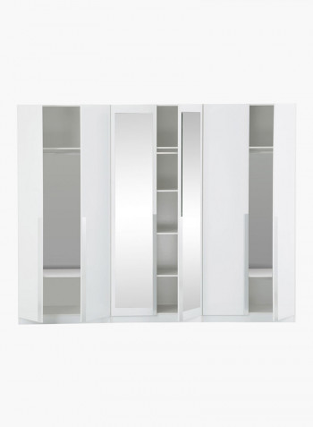 6-Door Wardrobe With 2-Mirrors White 271 x 216 x 59centimeter