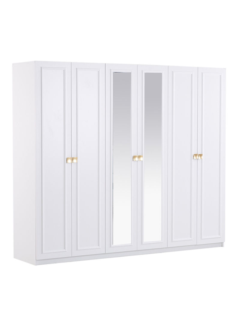 Ivanka 6-Door Wardrobe With Mirror White 217.3x59.1x253.4centimeter