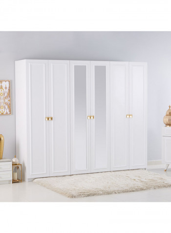 Ivanka 6-Door Wardrobe With Mirror White 217.3x59.1x253.4centimeter