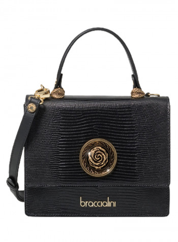 Audrey Textured Shoulder Bag Black/Gold