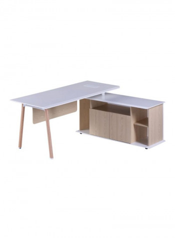 طاولة مكتب تنفيذية من الخشب مع مكتب للكمبيوتر أبيض/بيج 1600x1600x750ملليمتر