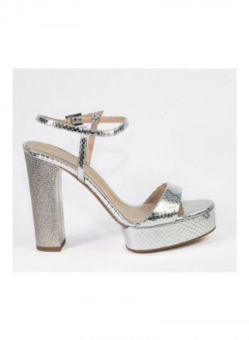 Snakeskin Design High Heeled Pumps Platinum