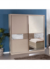 Odessa 2-Sliding Door Wardrobe With Mirror Beige 258x220x60cm
