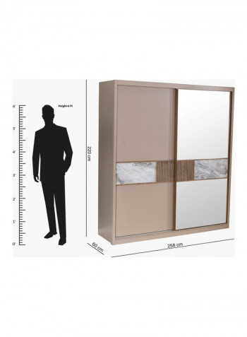 Odessa 2-Sliding Door Wardrobe With Mirror Beige 258x220x60cm