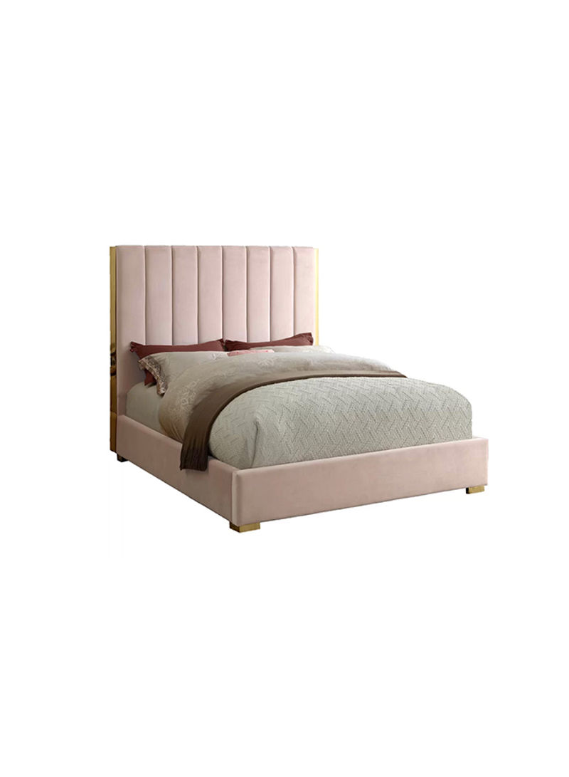 Upholstered Super King Bed With Spring Mattress Pink/White 200x200x150cm