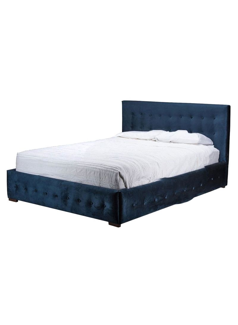 Button-Tufted Platform Bed With Mattress Navy Blue 200 x 200centimeter